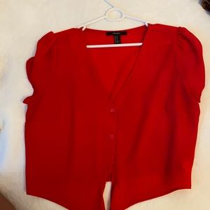 Red cropped botton down blouse